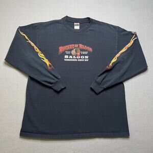 Vintage Bucket Of Blood Saloon Virginia City NV Long Sleeve T Shirt XL Flame Y2K